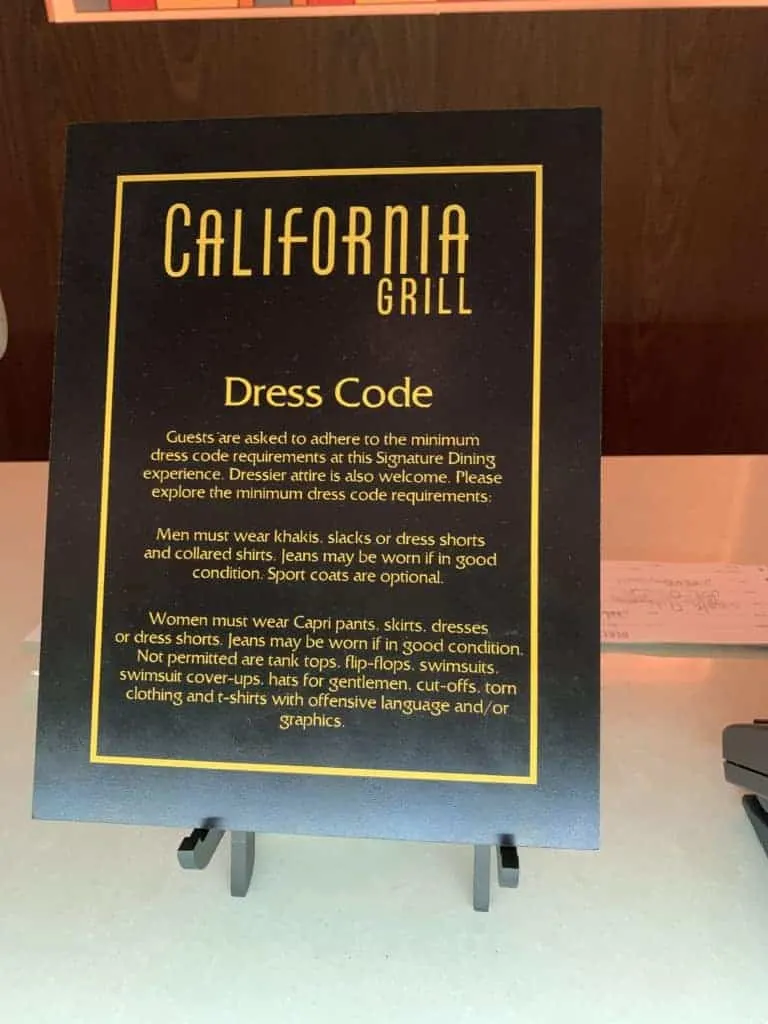 The dress code at the California Grill at the Contemporary Resort at Walt Disney World
