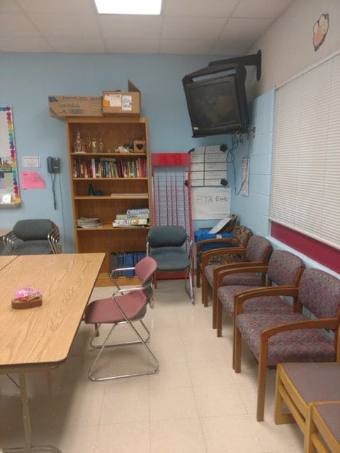 "before" the teacher's lounge makeover