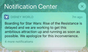 Screenshot of delay notification for Ride of the Resistance