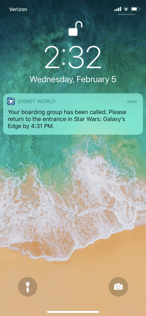 Screenshot of Boarding Group being called