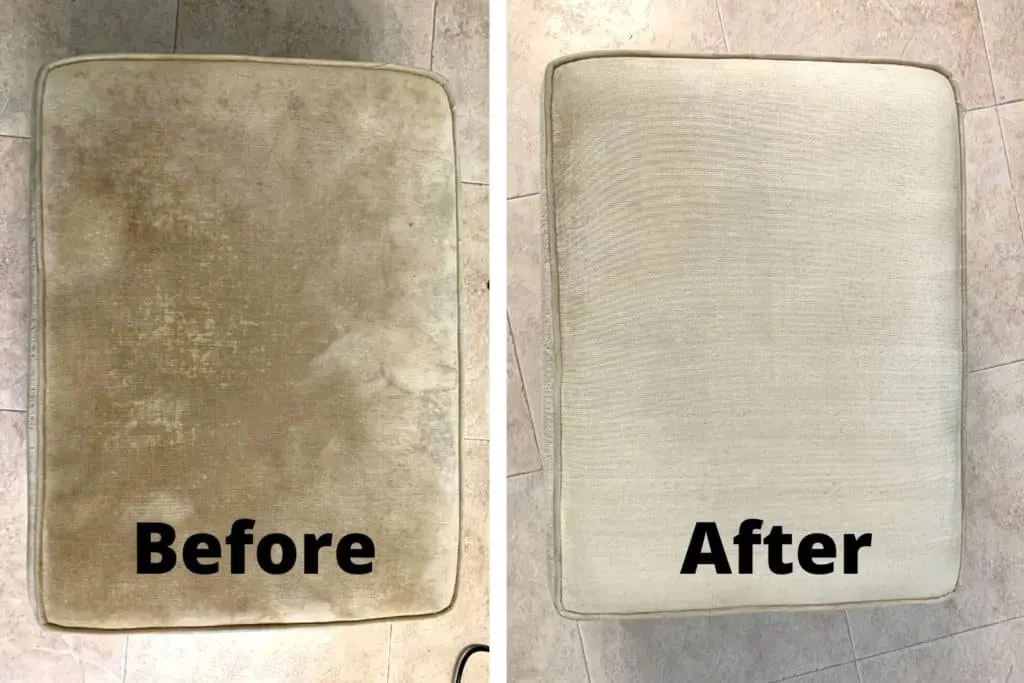 Before and after results from a DIY Upholstery Cleaner
