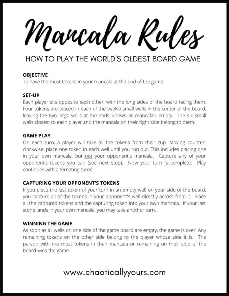 instructions to the game mancala