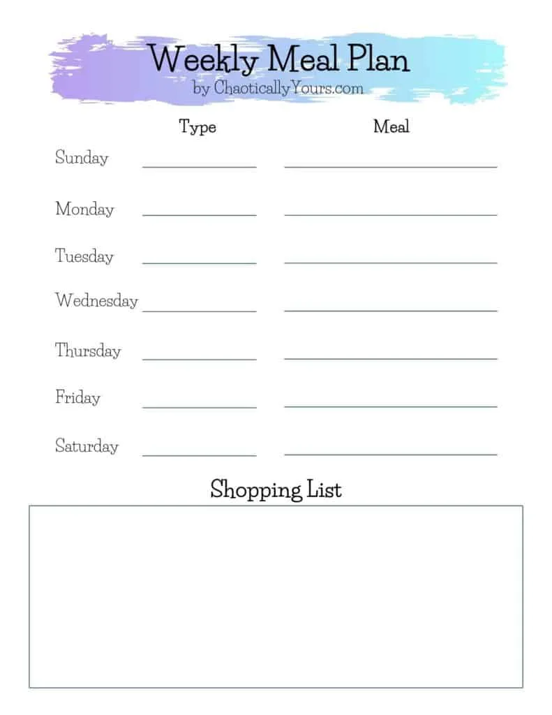 Picture of downloadable weekly meal plan