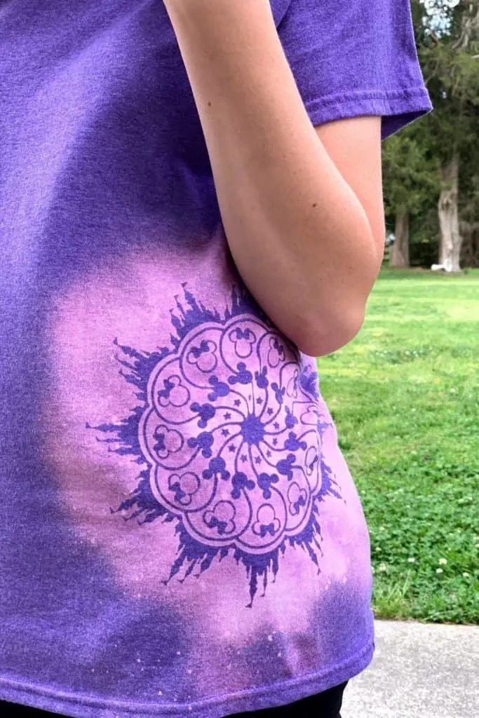 Finished stencil bleach shirt in purple