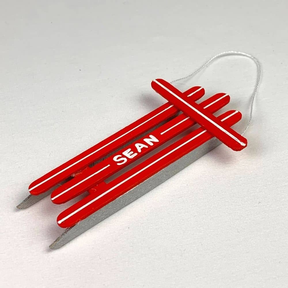 popsicle stick ornaments red sled