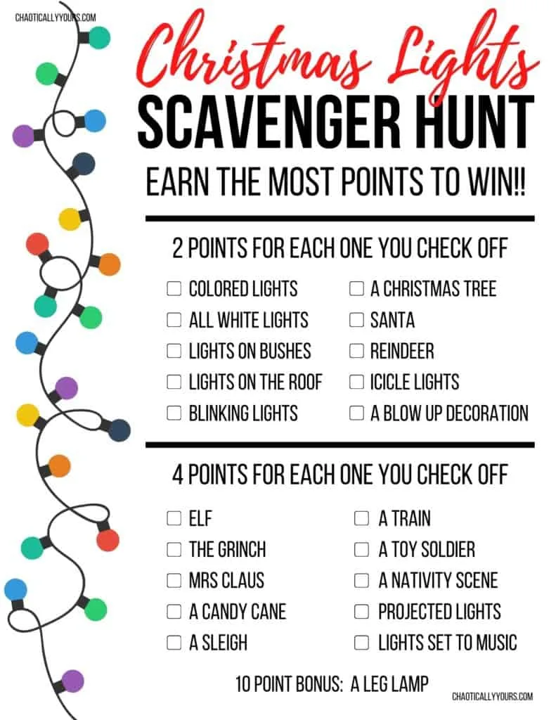 Christmas Lights Scavenger Hunt (FREE Worksheet) Chaotically Yours