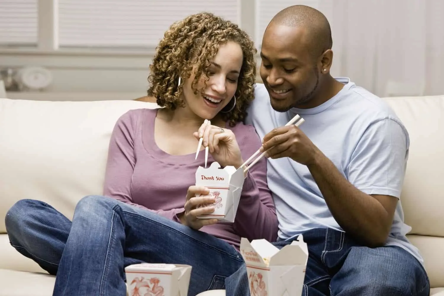 couple eating take out together