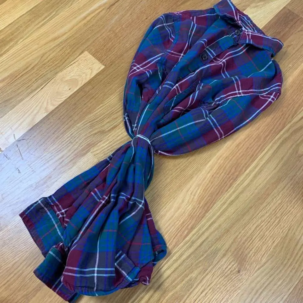 flannel shirt all bundled for bleaching