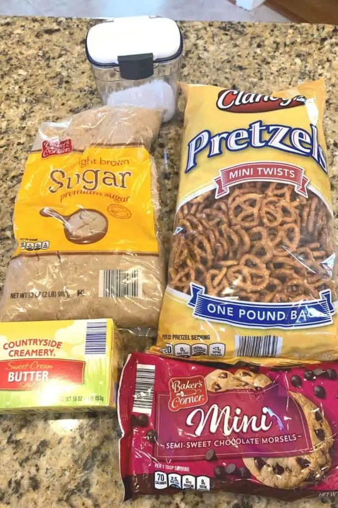 ingredients for pretzel toffee bark