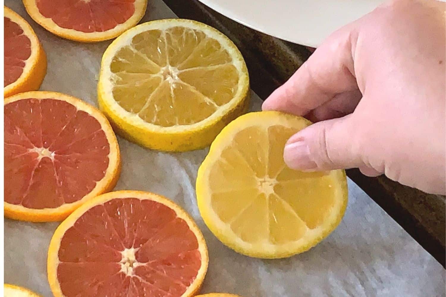 laying out the orange slices to be dried