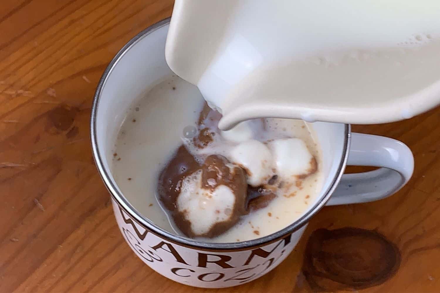 Marshmallows popping out of our DIY hot chocolate bomb