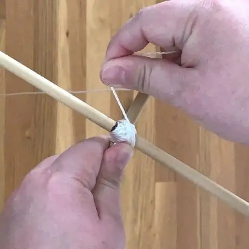 tying dowel rods together for a kite frame