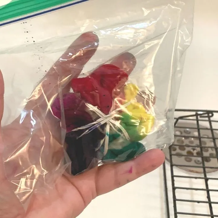 tie dyed sock in a plastic baggie