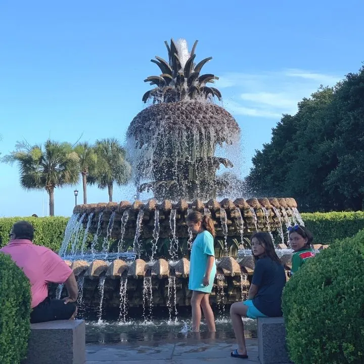 The pineapple fountain at Charleston Waterfront Park in Charleston, SC. 