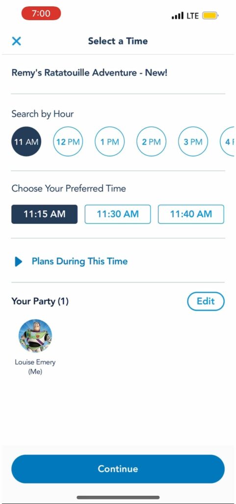 Confirmation Page for an Individual Lightning Lane in the My Disney Experience App