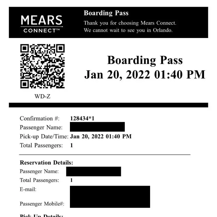 Mears Connect Boarding Pass