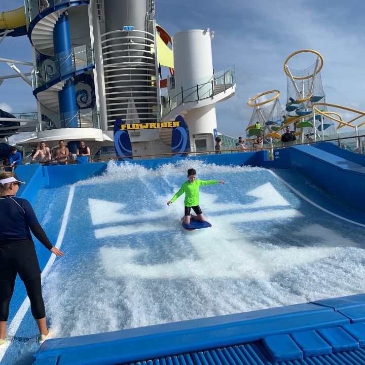 Kid on the FloRider on board a Royal Caribbean Cruise Ship during the Key Program