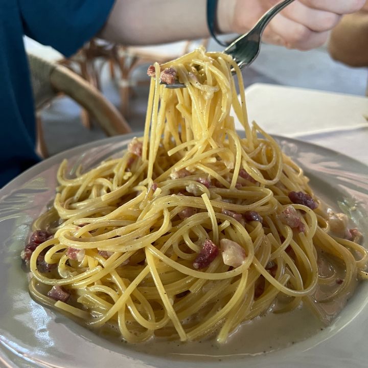 Pasta Carbonara at a restaurant in Pompeii, Italy, on an EF Tour