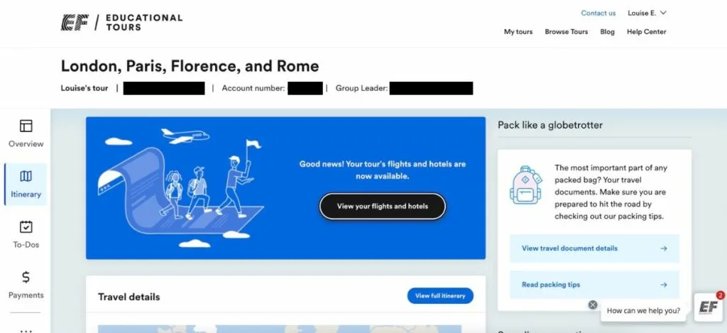 ef tours account