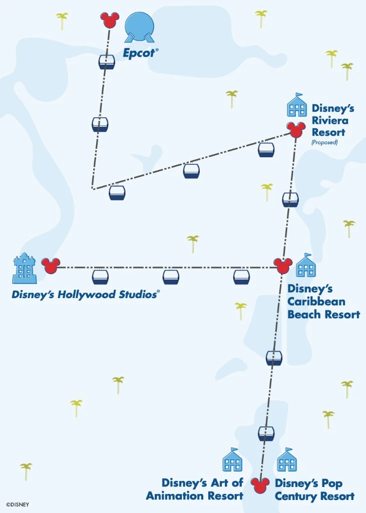 Map of the routes of the Disney Skyliner