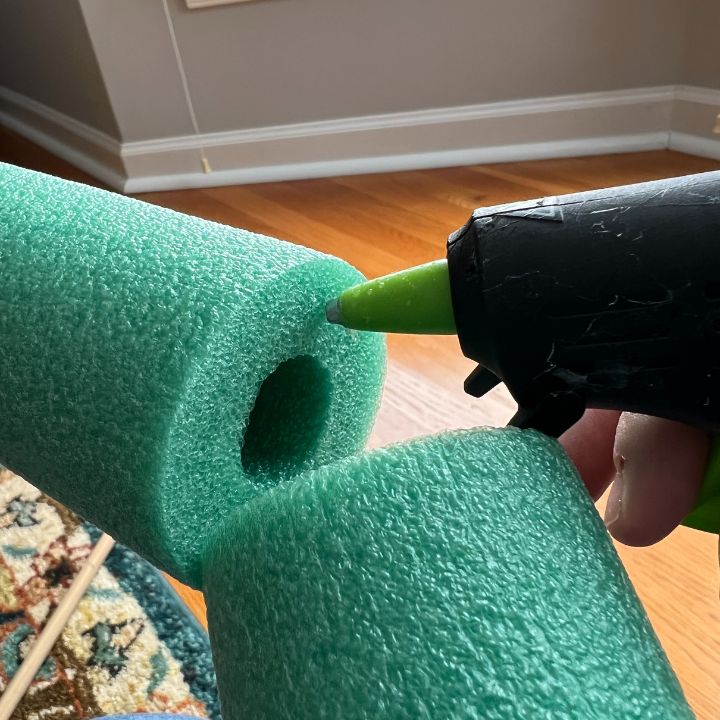 Connecting two pool noodles with hot glue