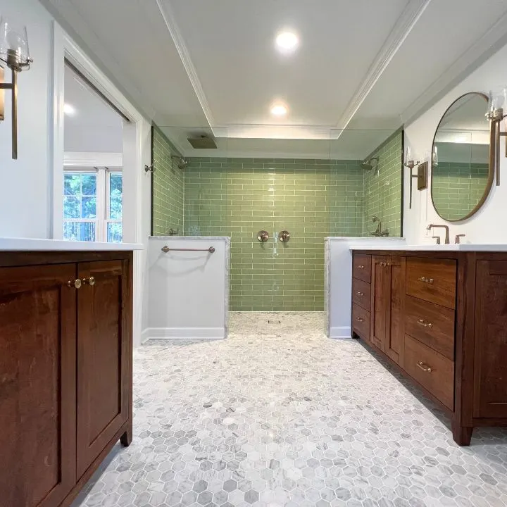 master bathroom with champagne bronze fixtures