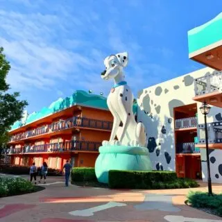giant dalmatian statue at the Cheapest Hotel At Disney World, All Star Movies Resort